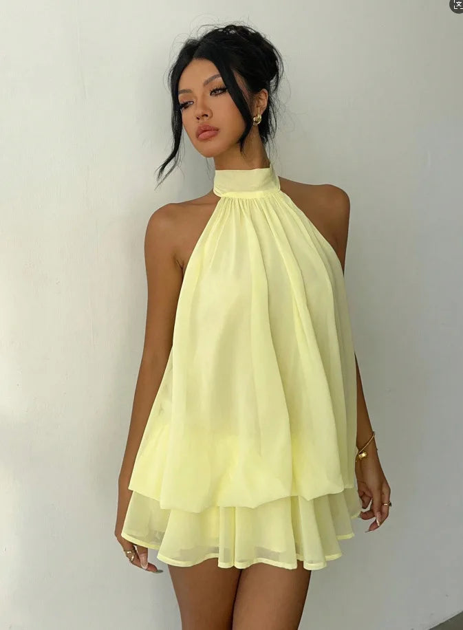 Backless Halter Tie-Waist Summer Dress