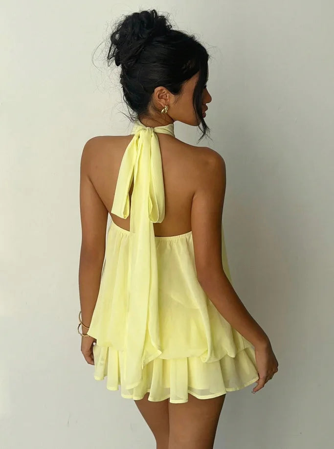 Backless Halter Tie-Waist Summer Dress